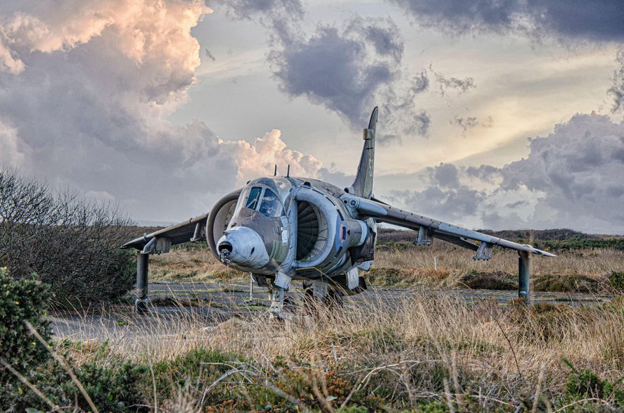 Hawker Siddeley Harrier 'jump jet' at Predannack Airfield on Cornwall's Lizard peninsula