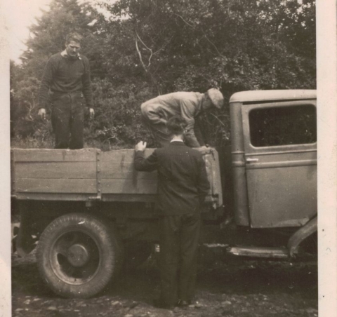 Bucklers Yard, Holmbush in 1947. Here is Henry Orchard, founder of Henry Orchard and Sons scrap metal business, pictured in Buckler's Yard, Holmbush, St Austell with his first lorry in 1947.